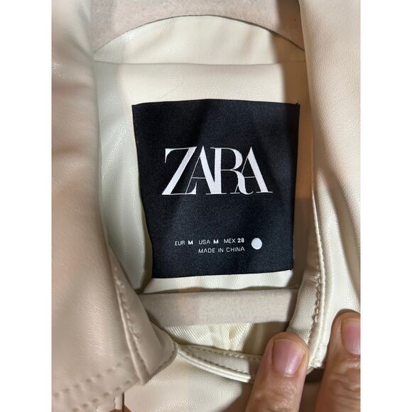 Zara Belted Faux Leather cream Trench Coat size medium oversize NWT  - Picture 10 of 16